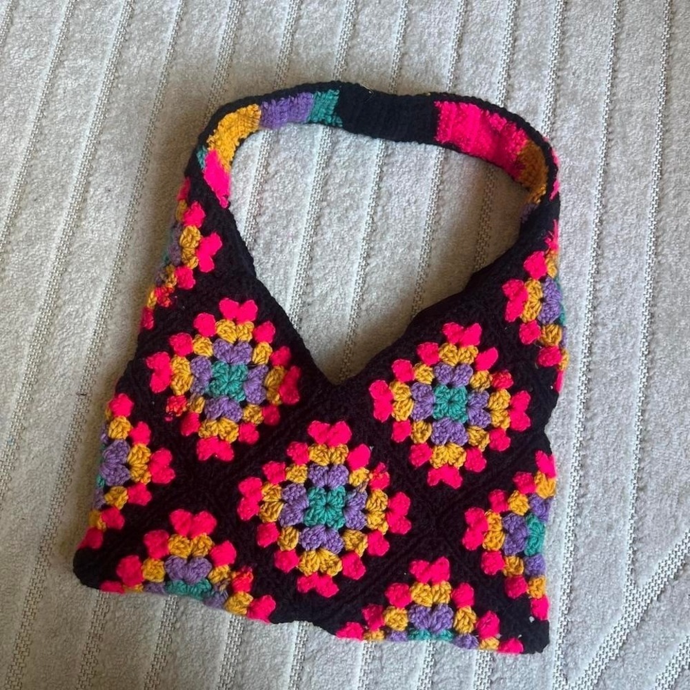 Multicoloured crochet handbag boho indie hippie party summer festivals